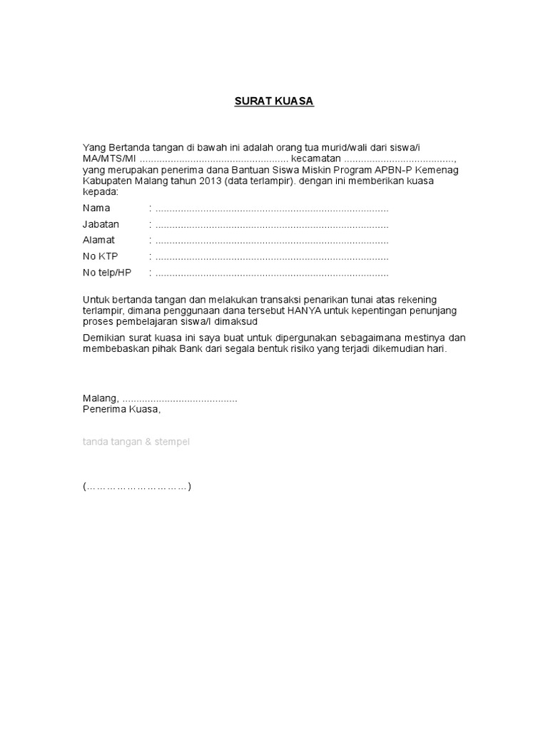 Contoh Surat Kuasa Pengambilan Bsm Apbnp Bank Syariah Mandiri 2