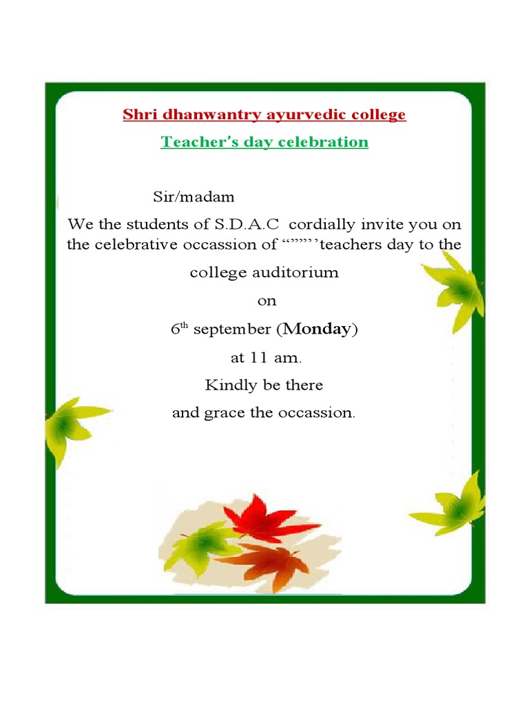 invitation letter for teachers day