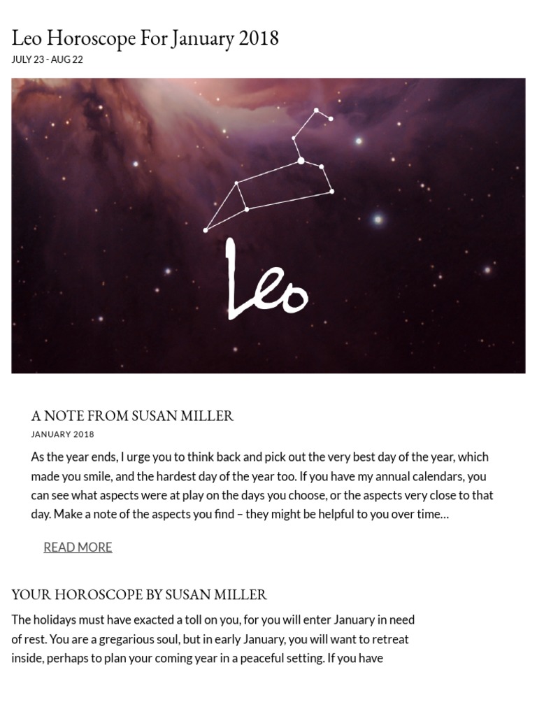Leo Horoscope for January 2018 Susan Miller Astrology Zone