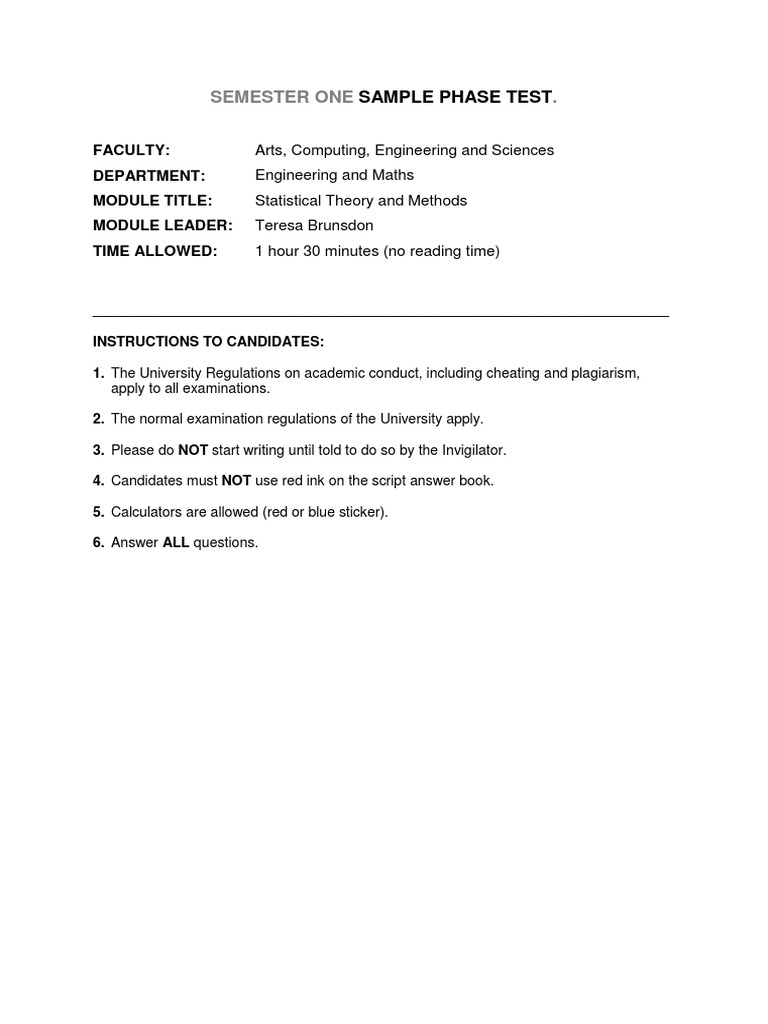 Semester One Practice Phase Test 2 | PDF | Type I And Type Ii Errors ...