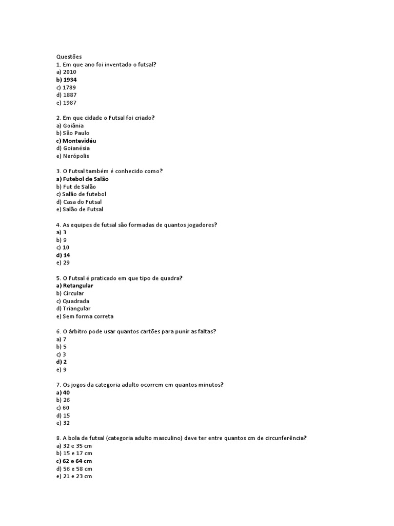 Questões de Futebol e Futsal, PDF