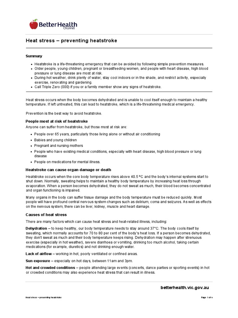 Heat Stress | PDF | Hyperthermia | Dehydration
