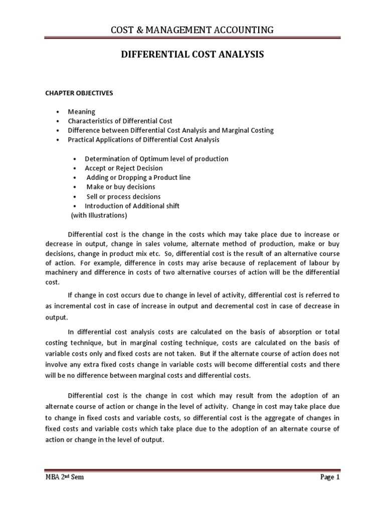 Differential Cost Analysis Overview | PDF | Profit (Accounting ...