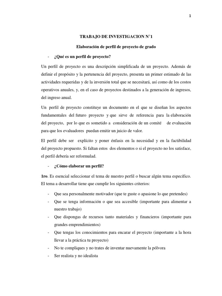 Guía para Elaborar un Perfil de Proyecto | PDF | Inversiones | Economias