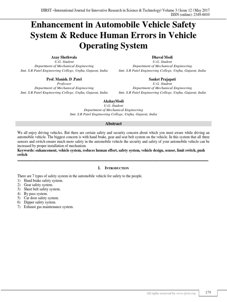 Enhancement in Automobile Vehicle Safety System and Reduce Human Errors