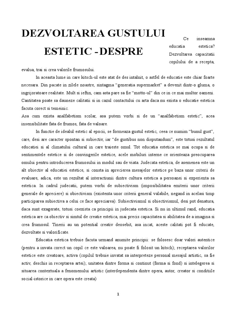 Ce Inseamna Educatia Estetica PDF