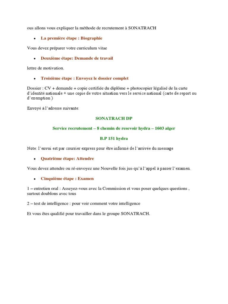Sonatrach Recrutement