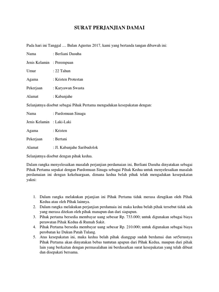 contoh surat perjanjian damai.docx