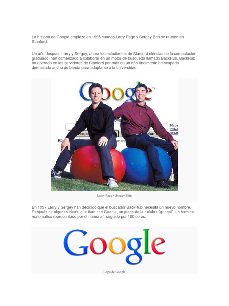 La Historia de Google Empieza en 1995 Cuando Larry Page y Sergey Brin ...