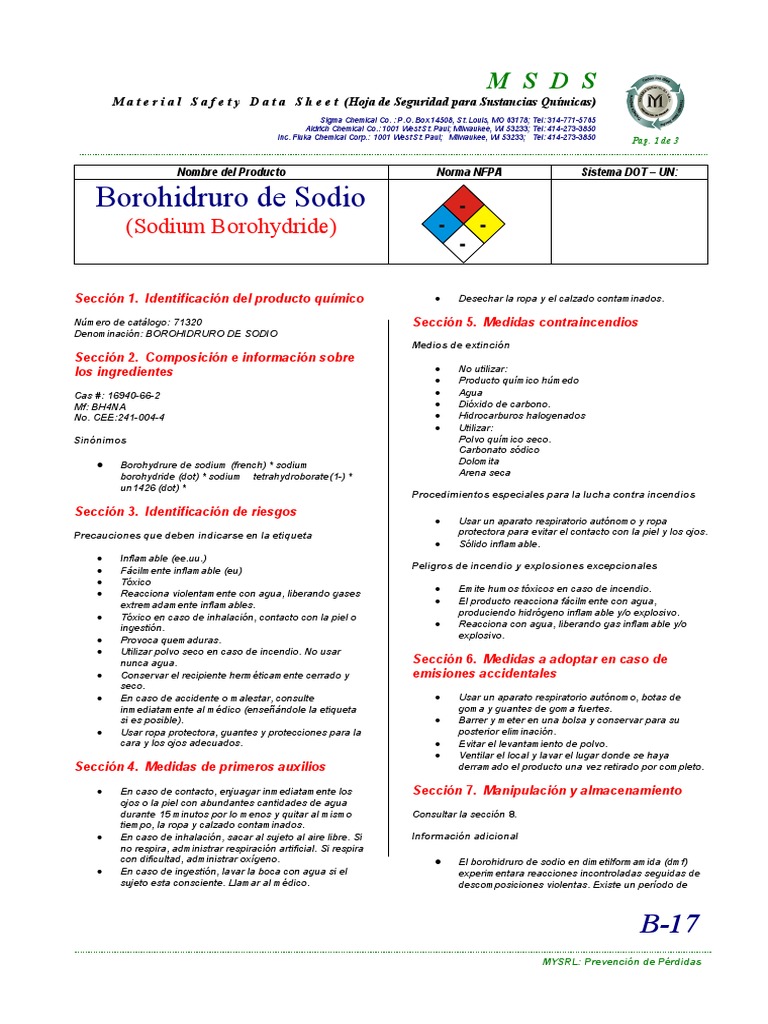 Borohidruro de Sodio Combustión Toxicidad