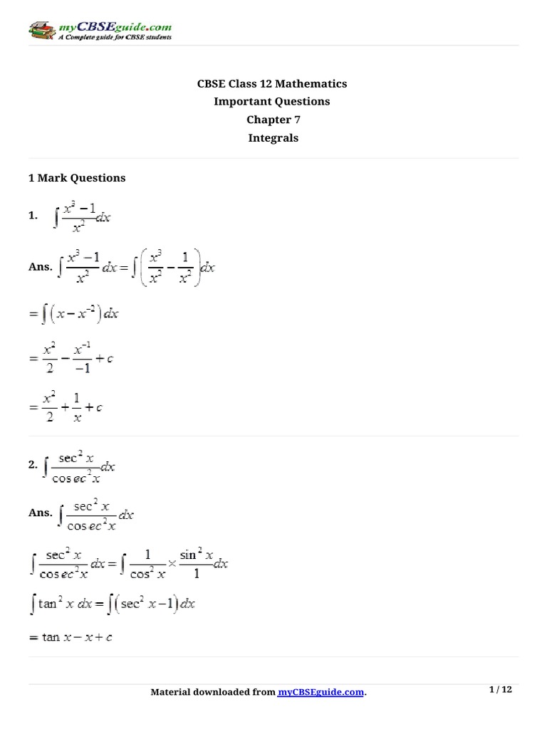 12 Mathematics Imp Ch7 1 | PDF