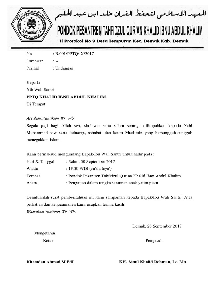 Surat Undangan Wali Santri