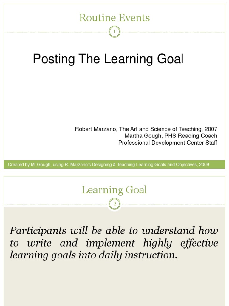 Effective Use of Learning Goals in the Classroom PDF Goal Rubric