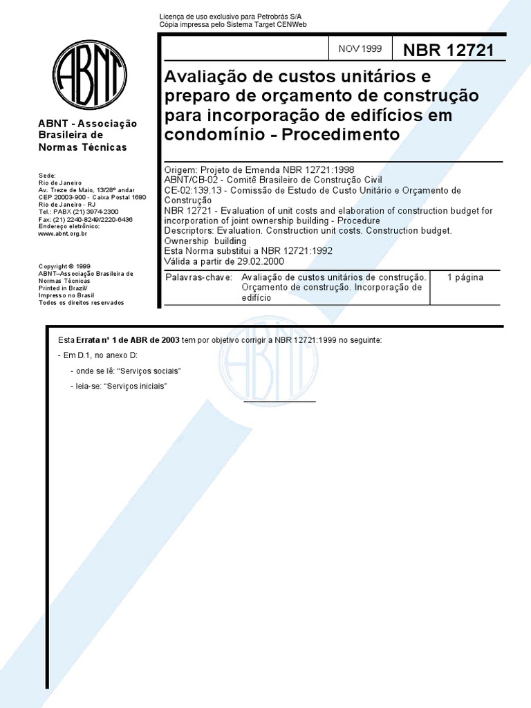 NBR 12721 - 1999 - Avaliação de Custos Unitários para Incorporação de ...