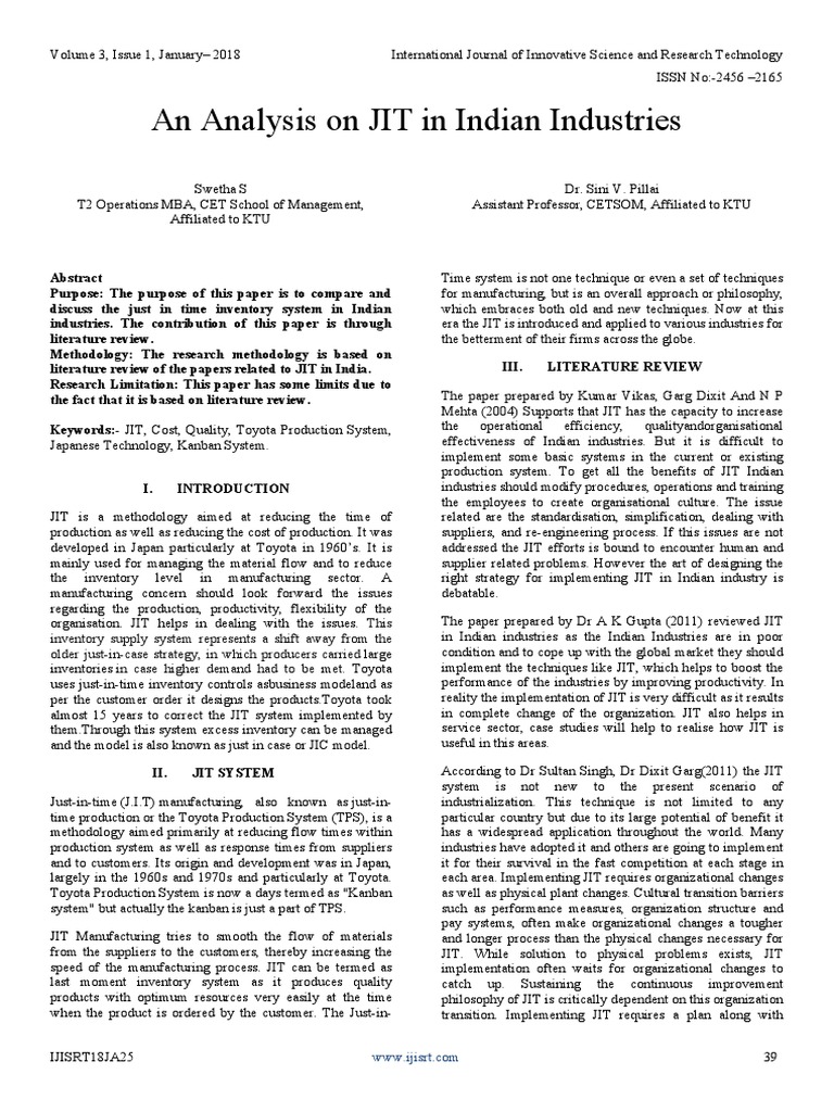 An Analysis On JIT in Indian Industries | PDF | Operations Management ...