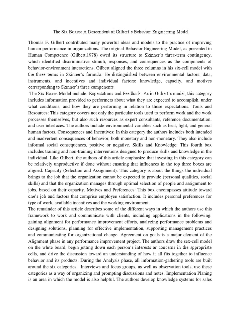 A Descendent of Gilbert's Behavior Engineering Model | PDF | Goal ...