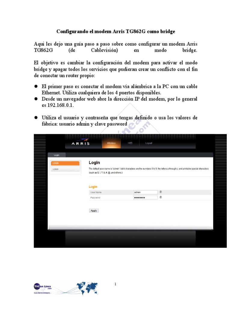Configurando El Modem Arris TG862G Como Bridge