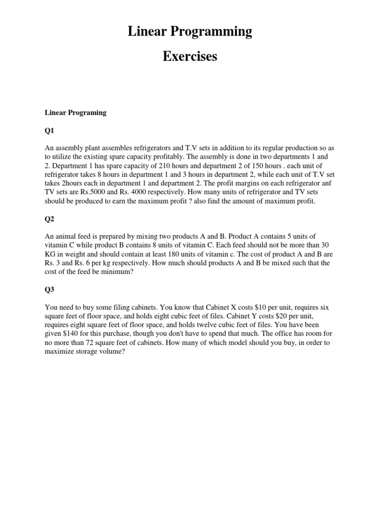 Linear Programming Questions | PDF | Linear Programming | Business
