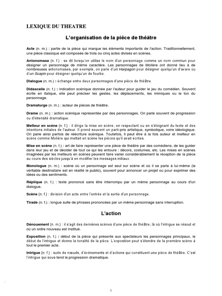 Lexique Theatre Docx Comedie Piece De Theatre