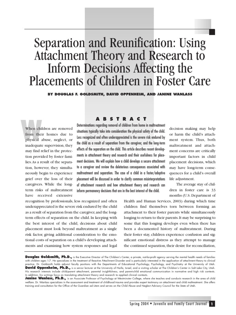 Attachment and Foster Care | PDF | Attachment Theory | Child Abuse