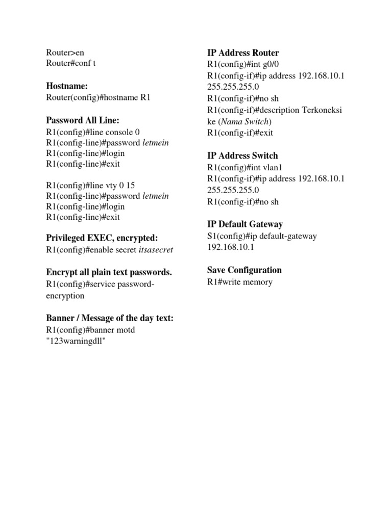 Router Configuration Guide for R1 | PDF