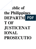 Republic of The Philippines Departmen TOF Justicenat Ional Prosecutio
