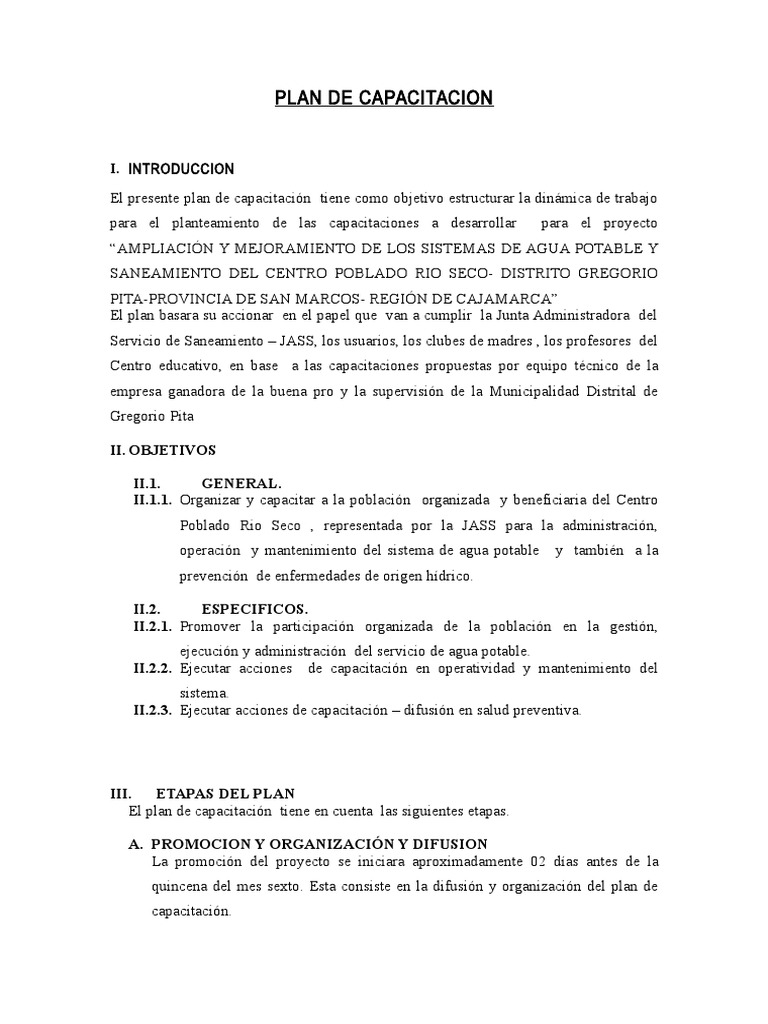 Plan de Capacitación para Agua y Saneamiento | PDF | Saneamiento | Agua