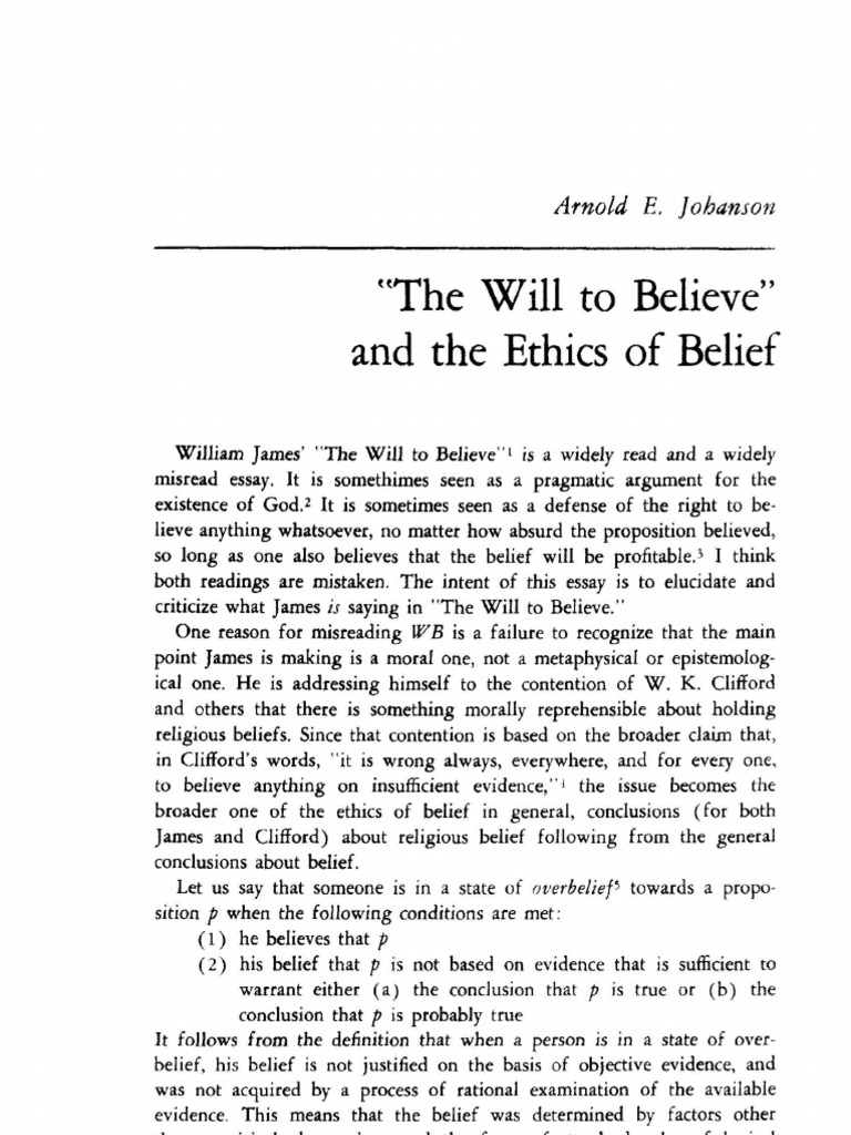 The will to believe and the ethics of belief pdf truth morality