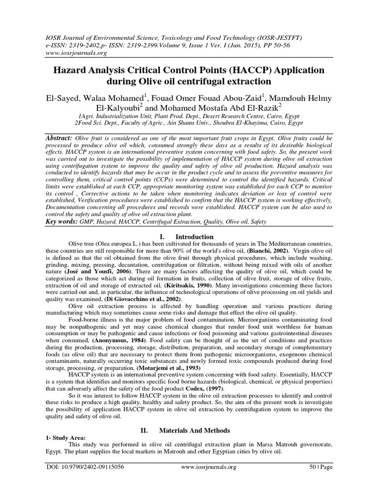 OLIVE OIL.pdf Hazard Analysis And Critical Control Points Hygiene