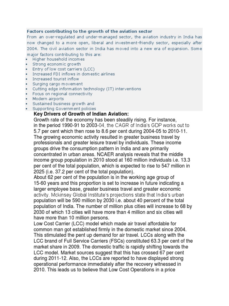 Growth Factors in Indian Aviation Sector | PDF | Airlines | Mergers And ...