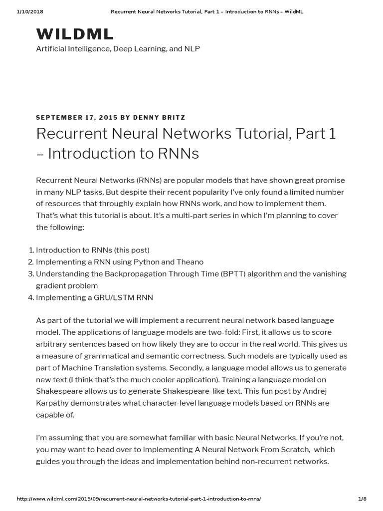 Introduction to Recurrent Neural Networks | PDF | Artificial Neural ...