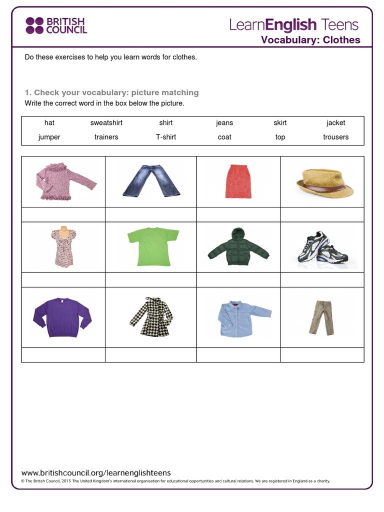 Clothes Exercises PDF PDF