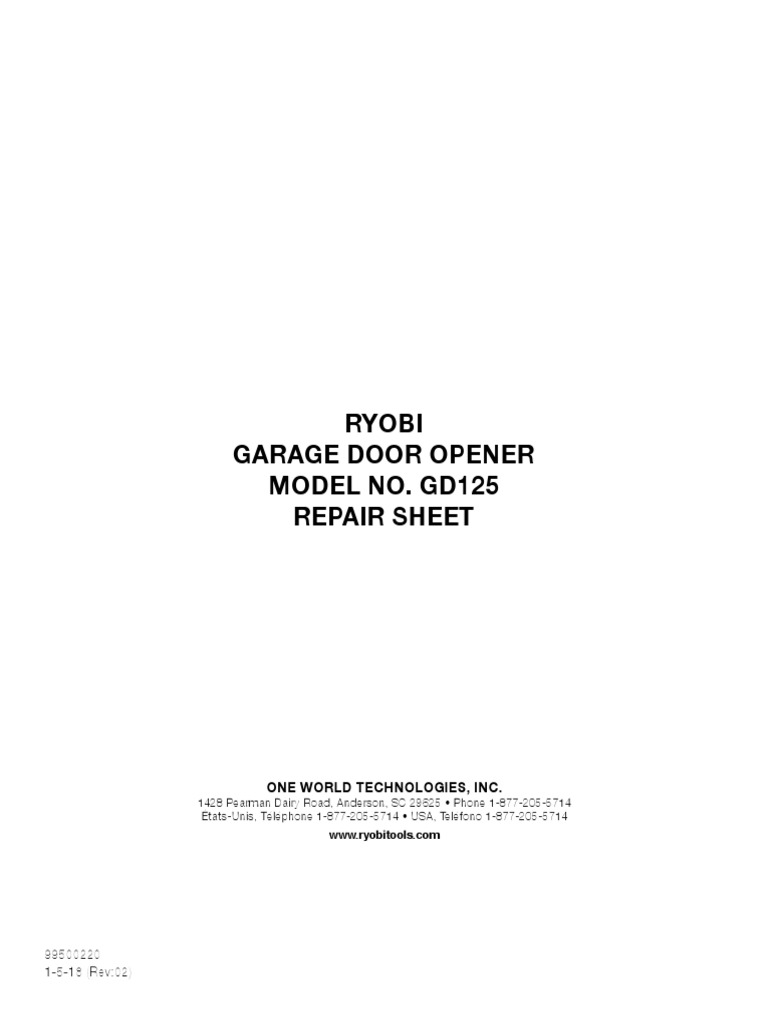 Ryobi Garage Door Opener GD125 220 R PDF