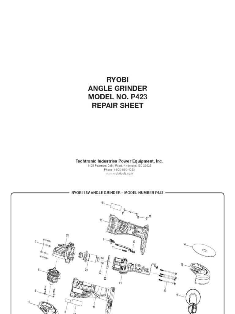 Ryobi Cutoff Tool P423 278 R 01 PDF Screw Switch