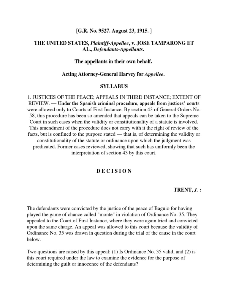 U.S. v. Tamparong, 31 Phil. 321 (1915) PDF Supreme Courts Equity