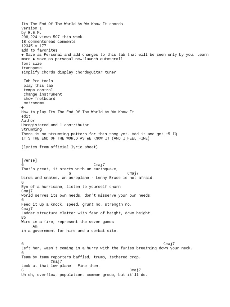 Rem Is The End Of The World Musical Forms Songs