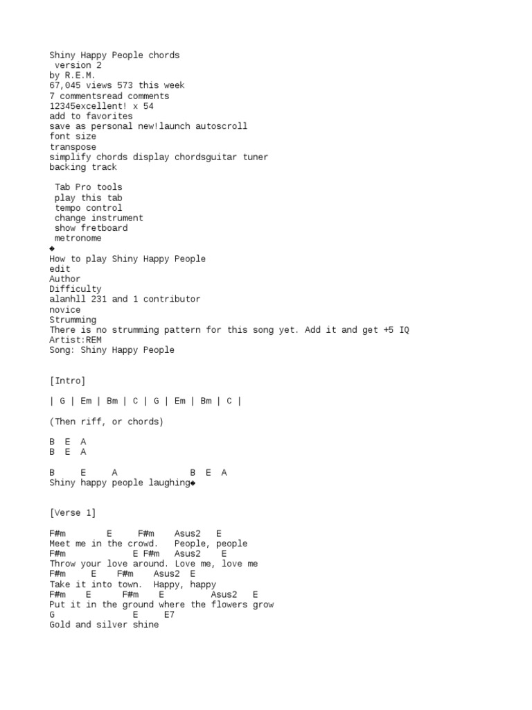 Rem Shinny Happy Guitar Tab | PDF | Song Structure | Popular Music, image size:768x1024