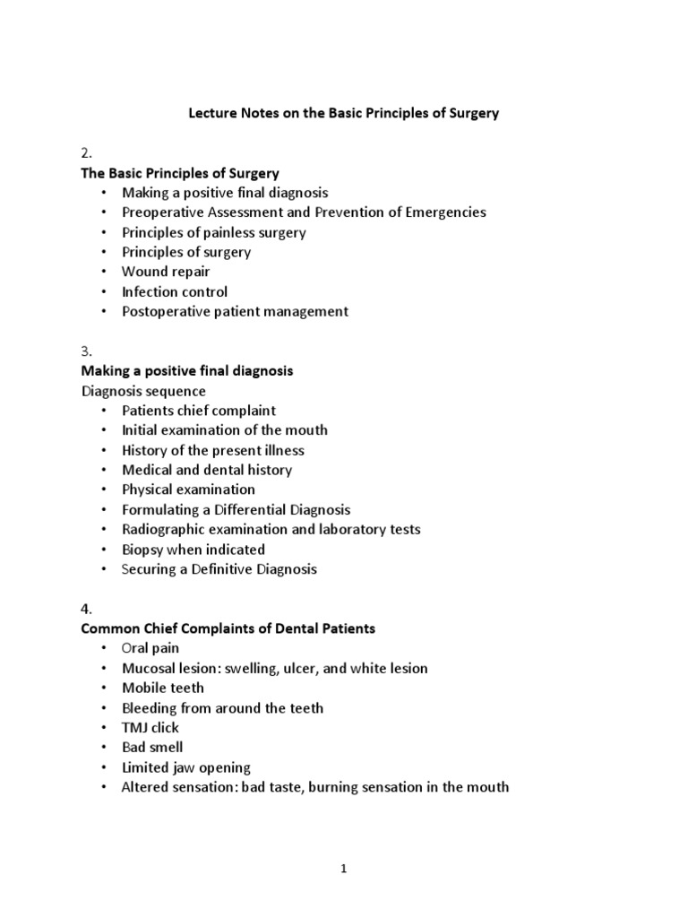 Basic Principles of Surgery Notes | PDF | Periodontology | Biopsy