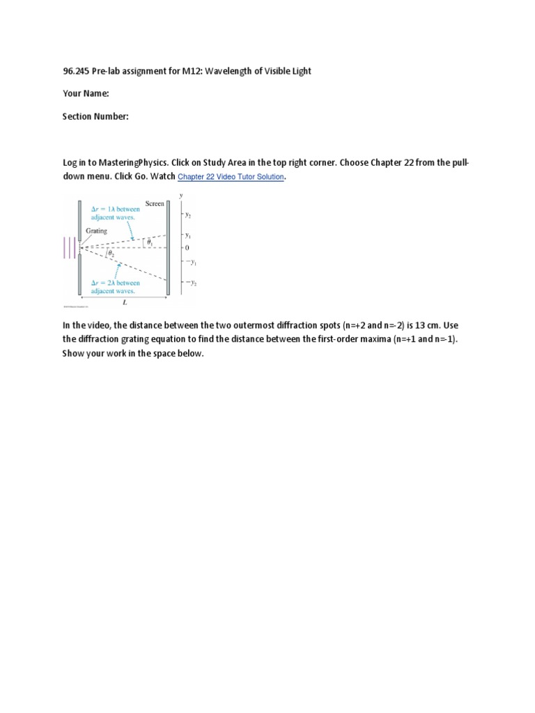 Wavelength of Visible Light Pre-lab | PDF
