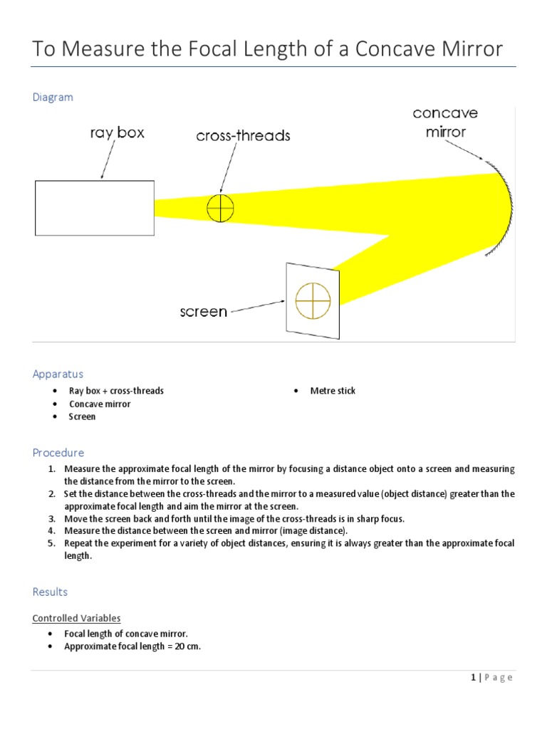 To Measure The Focal Length of A Concave Mirror Diagram PDF Lens