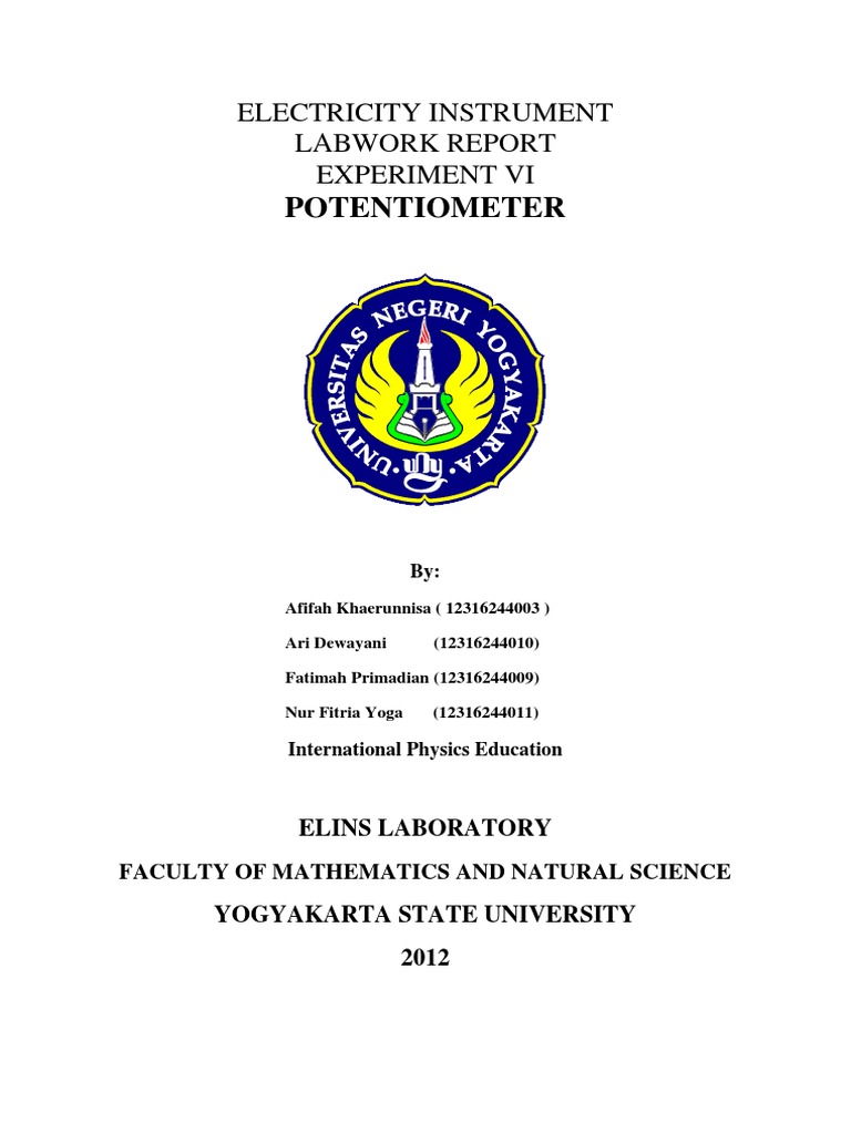 Potentiometer Electricity Instrument Labwork Report Experiment Vi
