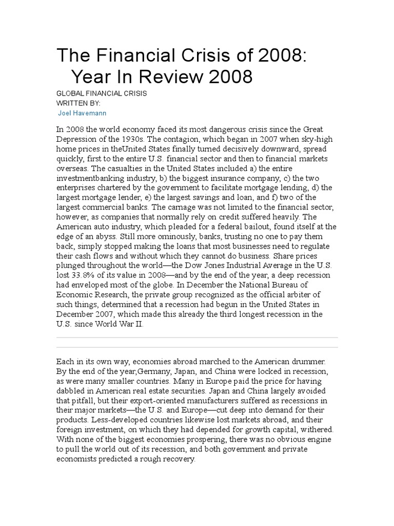 2008 Global Financial Crisis Overview | PDF | Financial Crisis Of 2007 ...