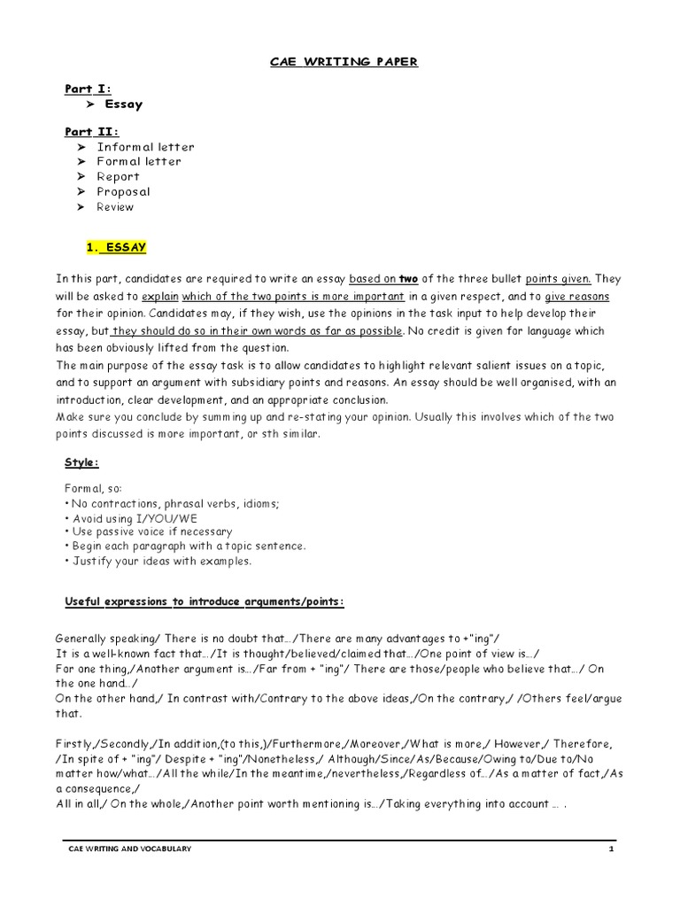 CAE Writing: Essays and Letters Guide | PDF | Essays | Argument
