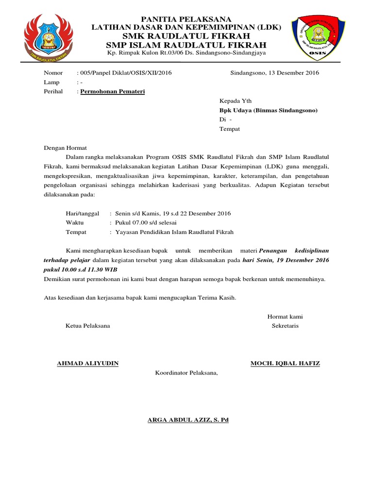 Surat Permohonan Pemateri