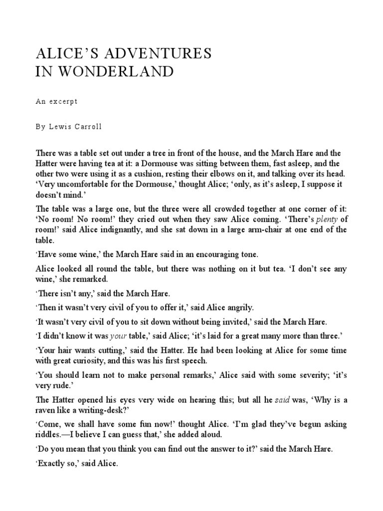 Alice's Adventures in Wonderland by Lewis Carroll (An Excerpt) PDF