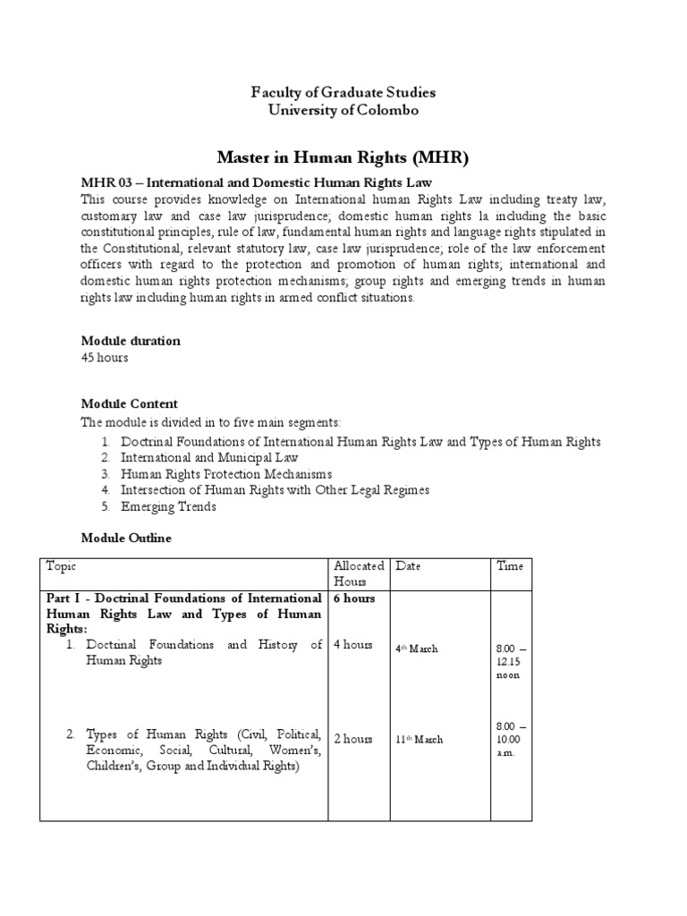 International Human Rights Law Course | PDF | International Human ...