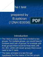 The T Test Prepared by B.saikiran (12NA1E0036)
