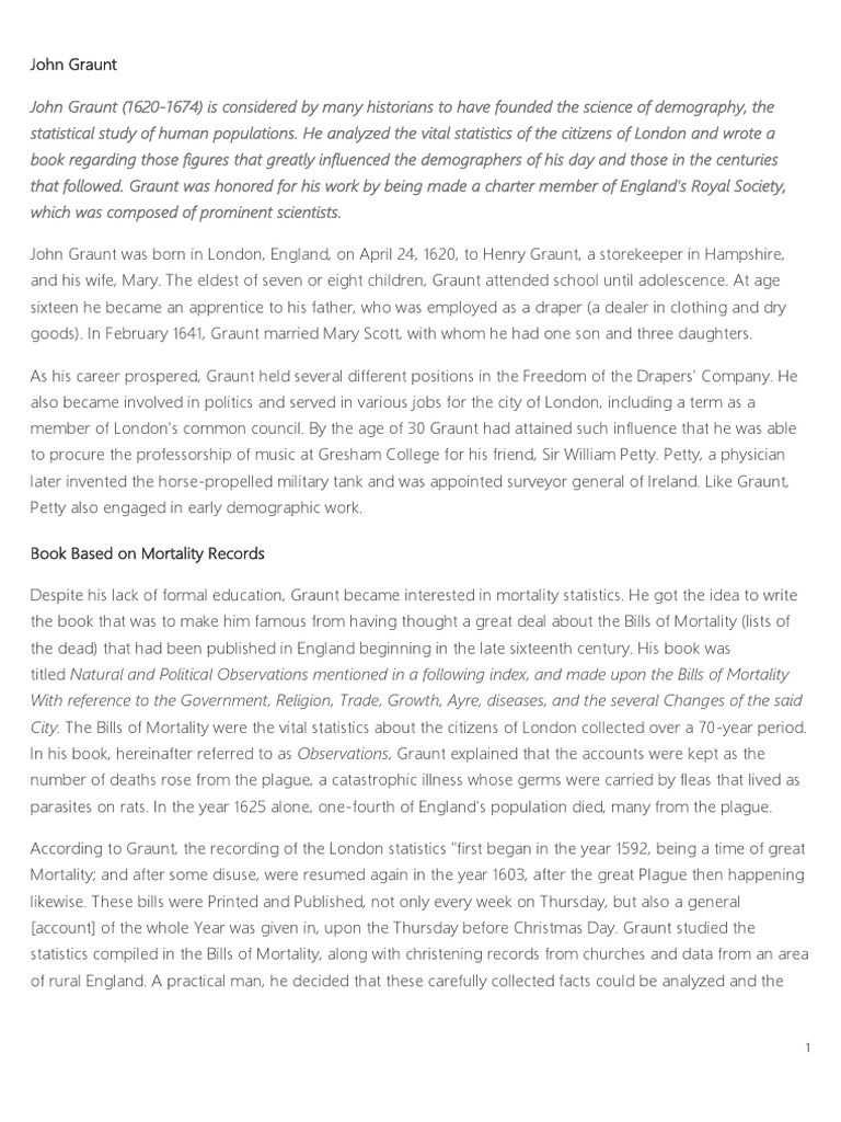 John Graunt | Demography | Statistics