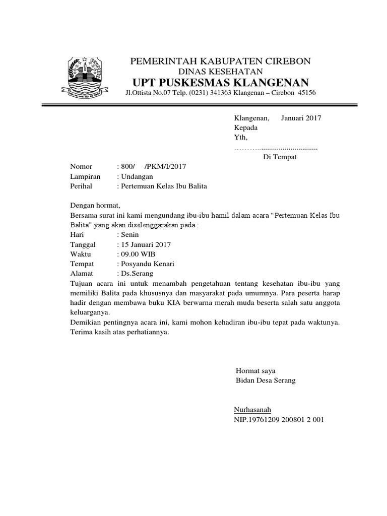 Surat Undangan Kelas Ibu Balita