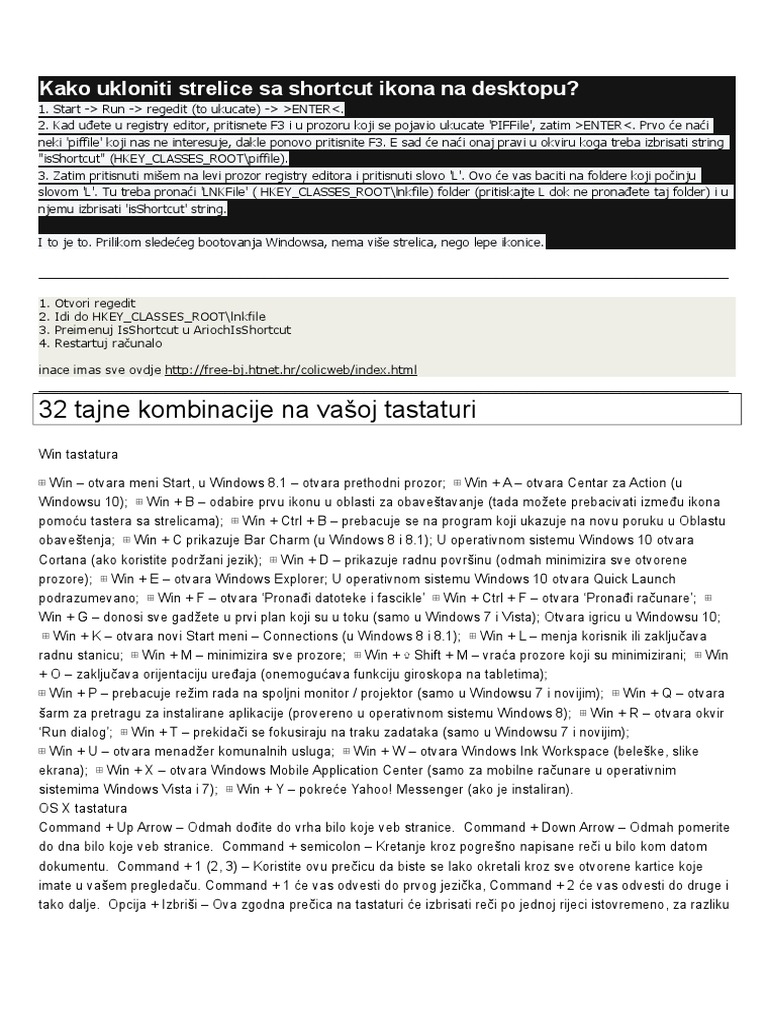 Kako Ukloniti Strelice Sa Shortcut Ikona Na Desktopu | PDF